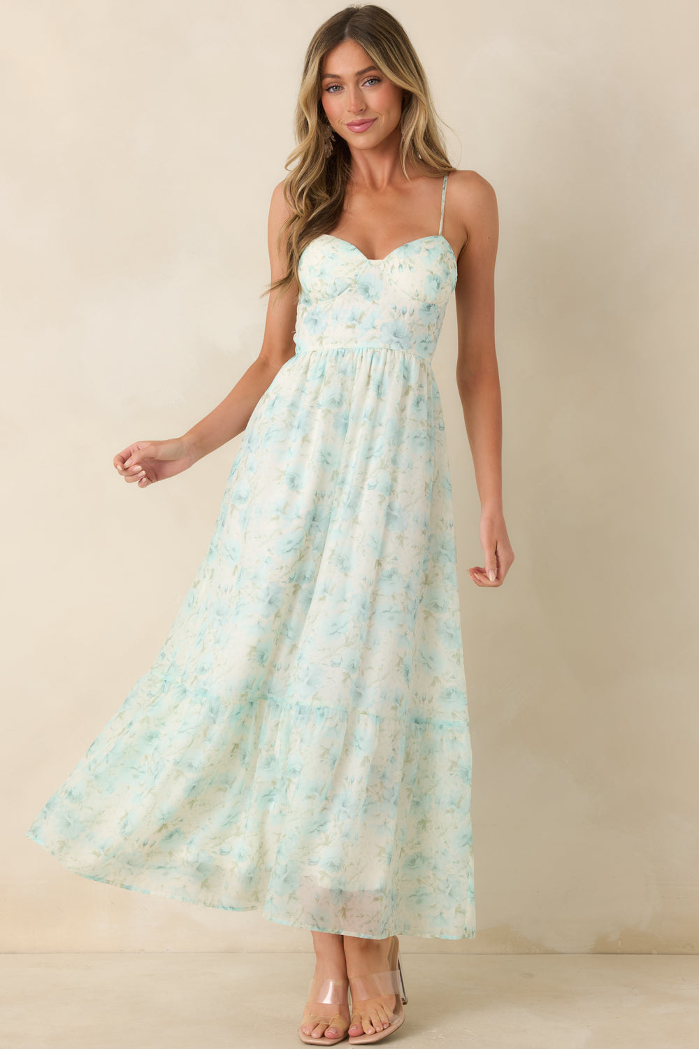 Aqua-Blue-Floral-Midi-Dress-Featuring-A-Bustier-Style-Bodice