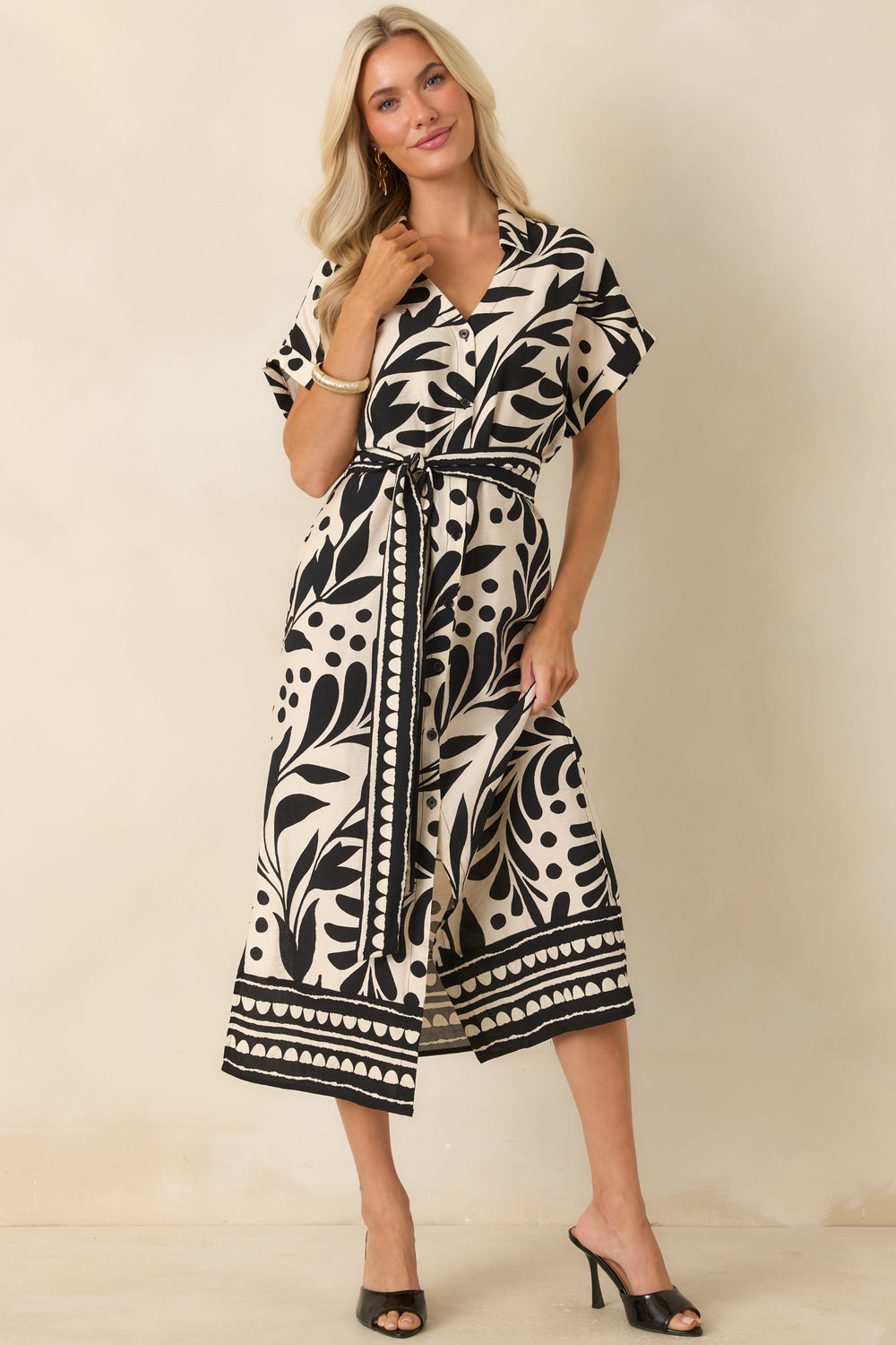 Black-Natural-Botanical-Print-Midi-Dress