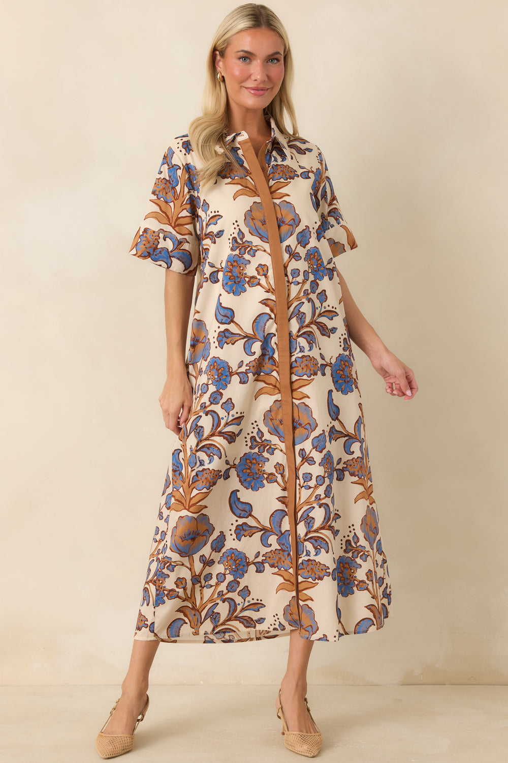 Blue-Tan-Rust-Floral-Shirt-Dress