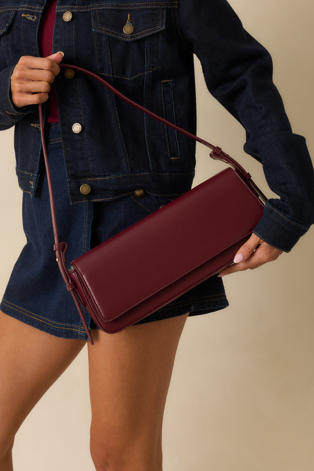 Burgundy-Faux-Leather-Baguette-Handbag-And-Fold-Over-Flap