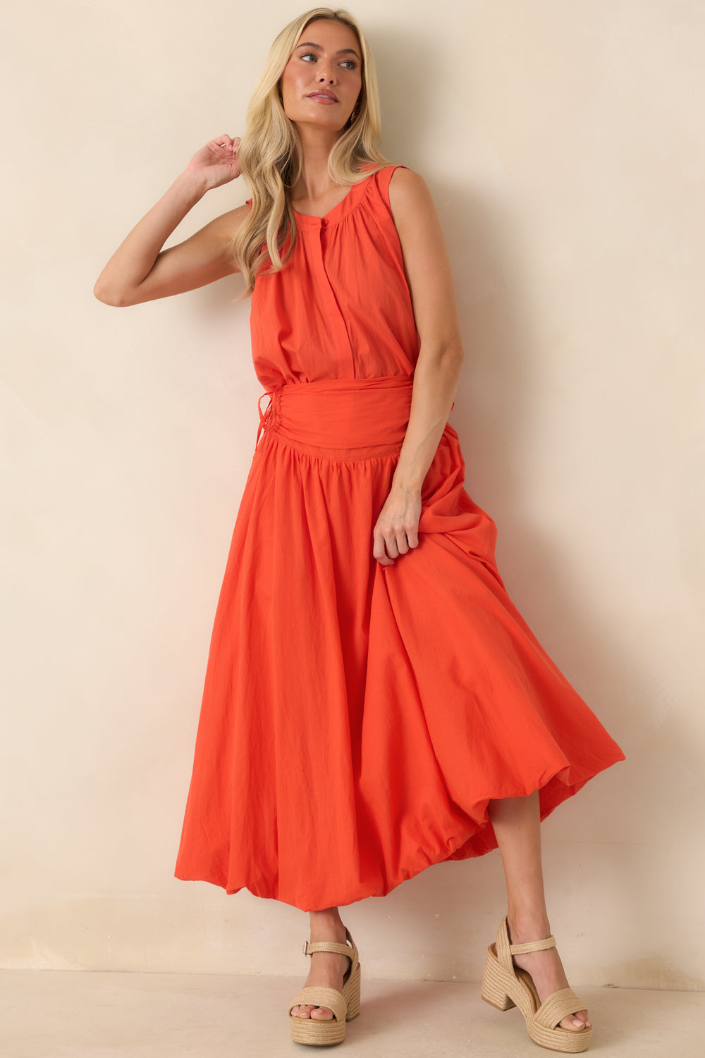Coral-Orange-Cotton-Top-With-Button-Front