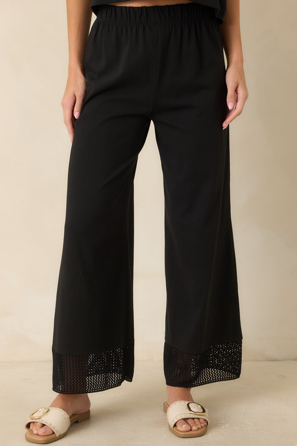 Crochet-Lace-Hem-Black-Pants