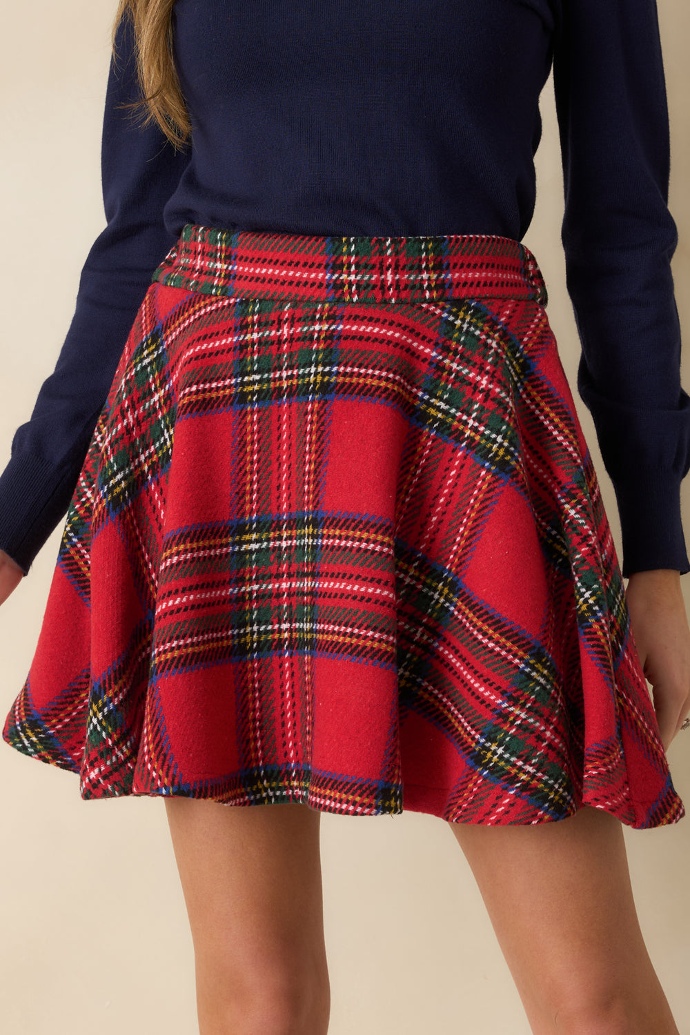Extreme-Close-Up-Plaid-Mini-Skirt-Woven-Texture-Structured-Waistband