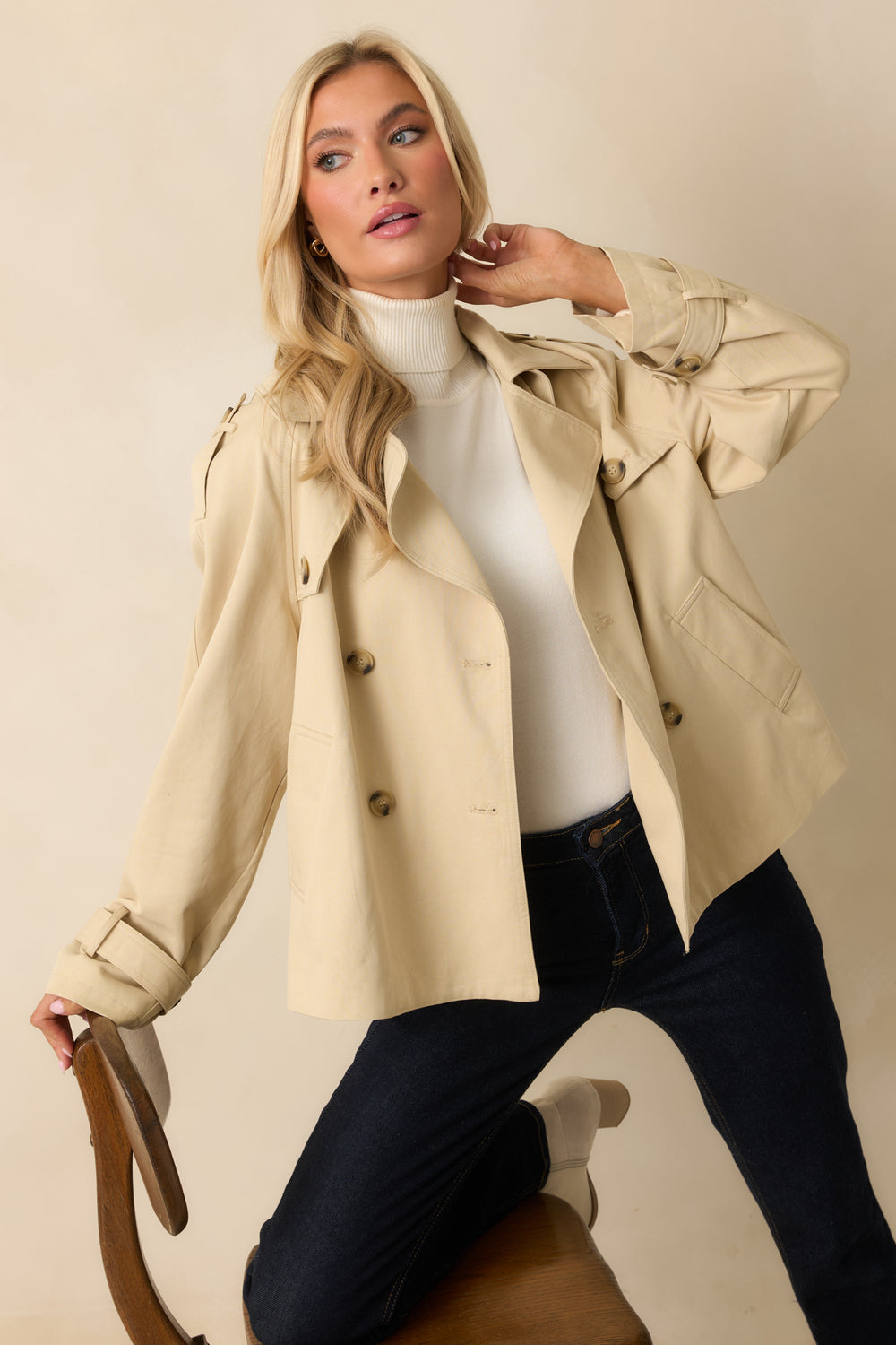 Focused-View-Of-Trench-Jacket-Button-Front-Closure-Tailored-Shape