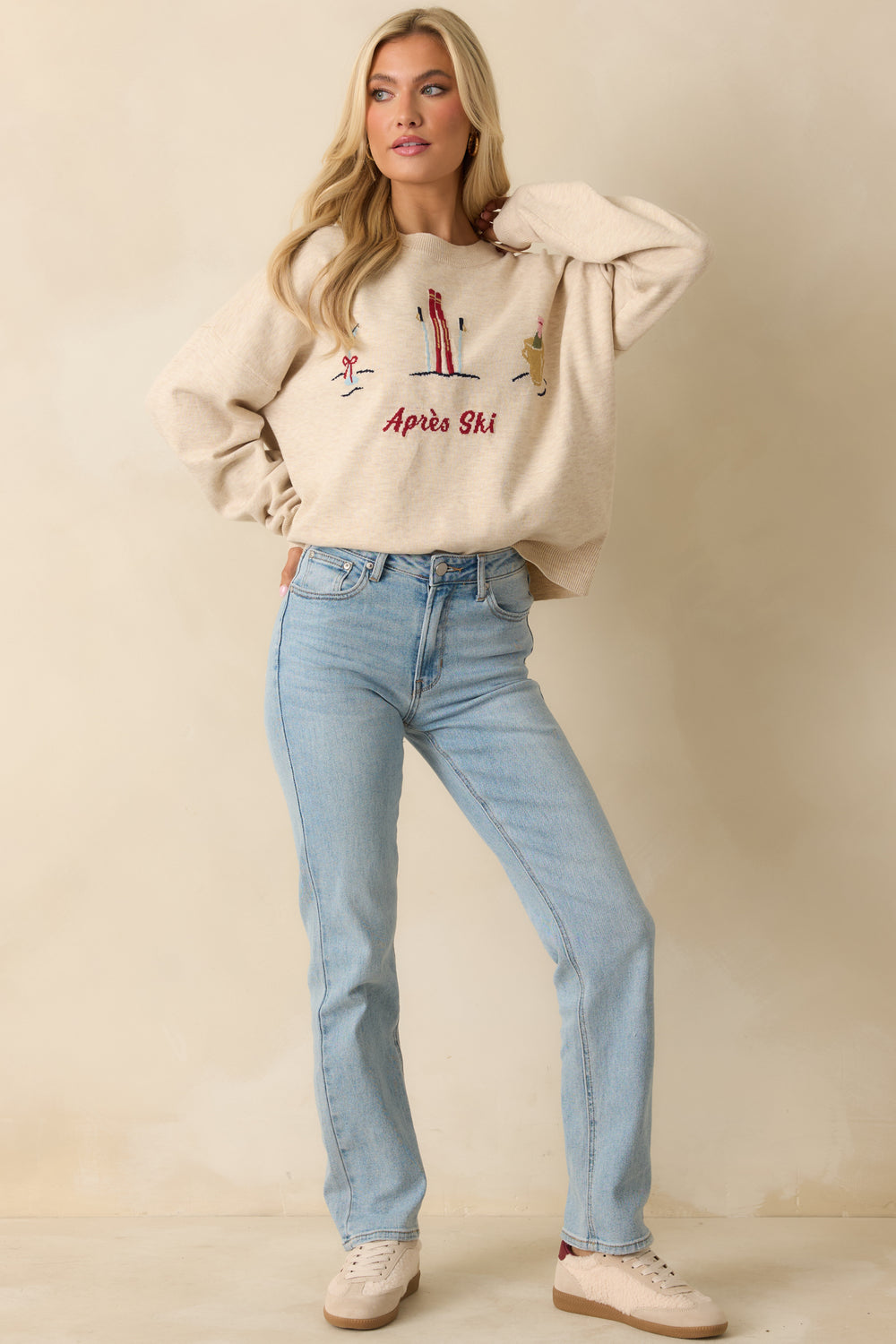 Front-Heathered-Oatmeal-Crewneck-Sweater-Long-Sleeves-Embroidered-Ski-Motifs