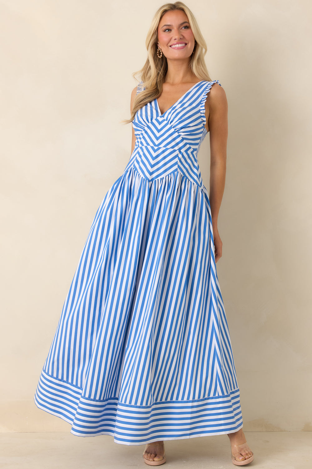 Front-View-Highlighting-The-Structured-Bodice-And-Mixed-Stripe-Pattern