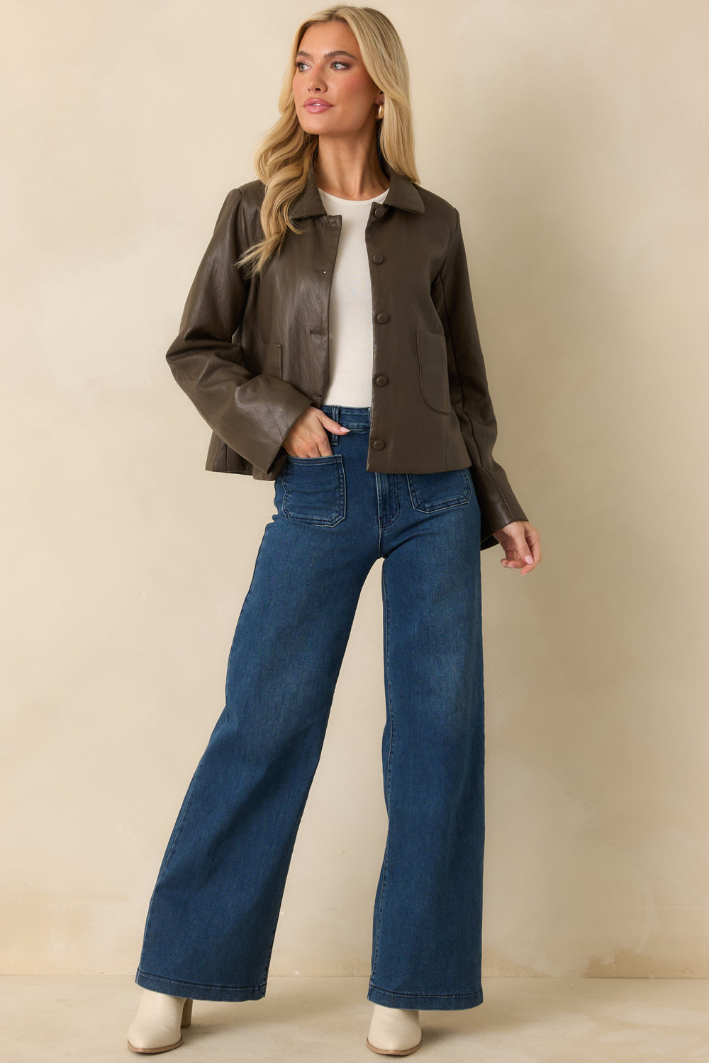 Front-View-Of-Dark-Brown-Faux-Leather-Jacket
