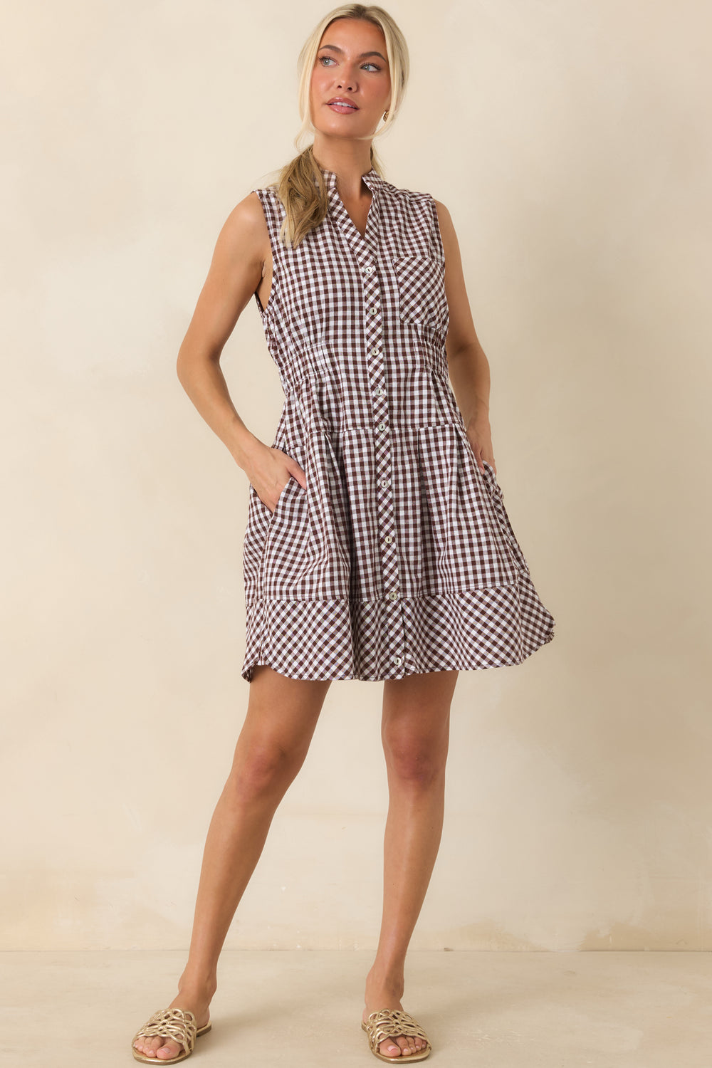 Gingham-Collared-Button-Front-Mini-Dress