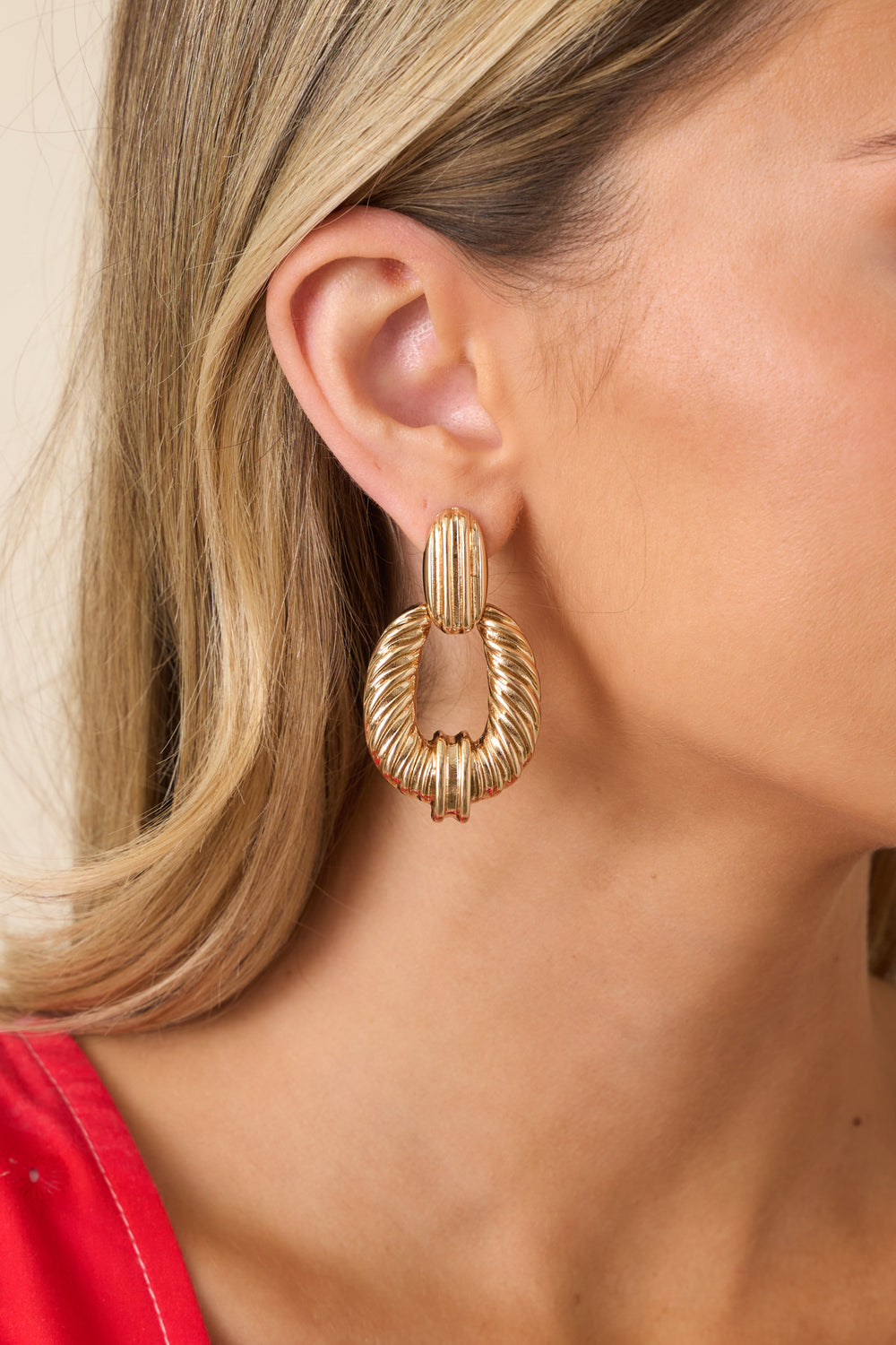 Gold-Rectangular-Stud-Earrings-With-Textured-Dangles