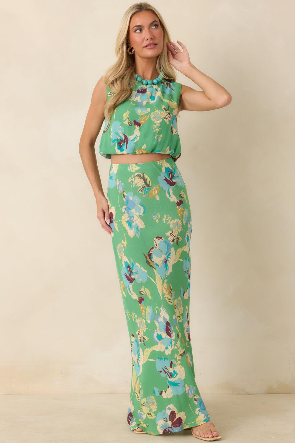 Green-Floral-Bubble-Hem-Top