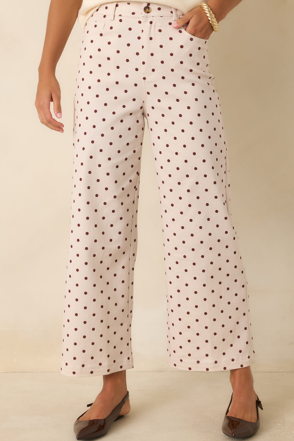 High-Rise-Button-Zip-Polka-Pants