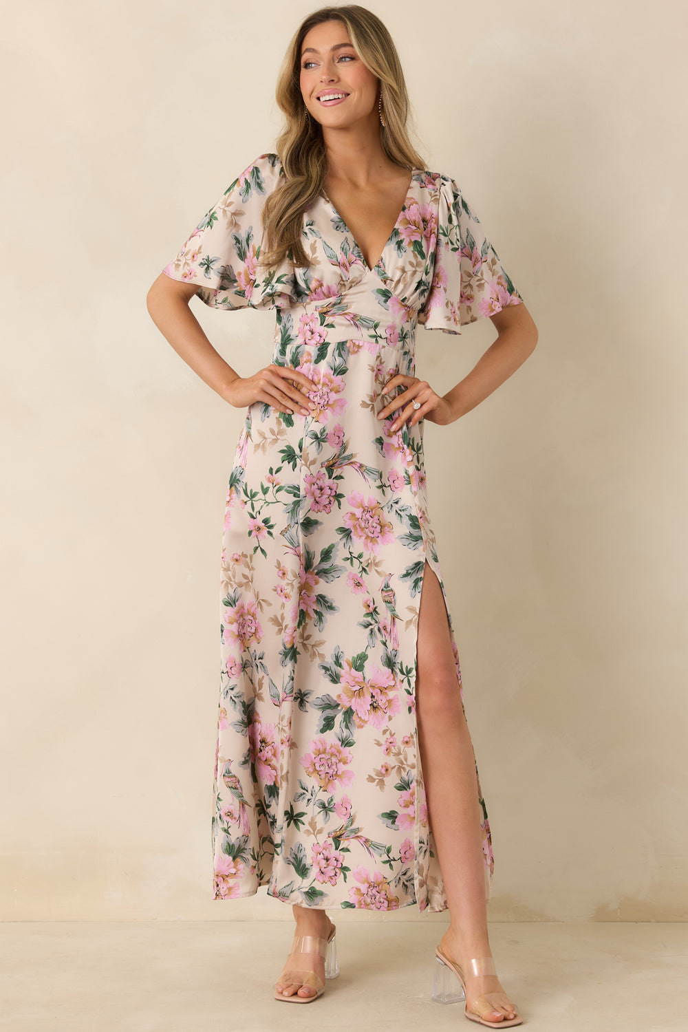 Ivory-Floral-Maxi-Dress-With-Deep-Neckline