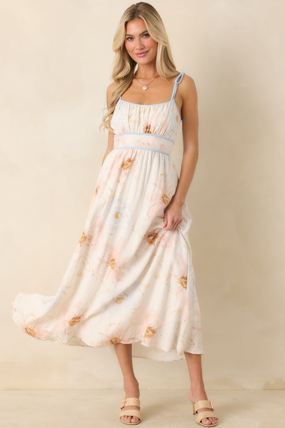 Ivory-Watercolor-Bloom-Tie-Strap-Dress