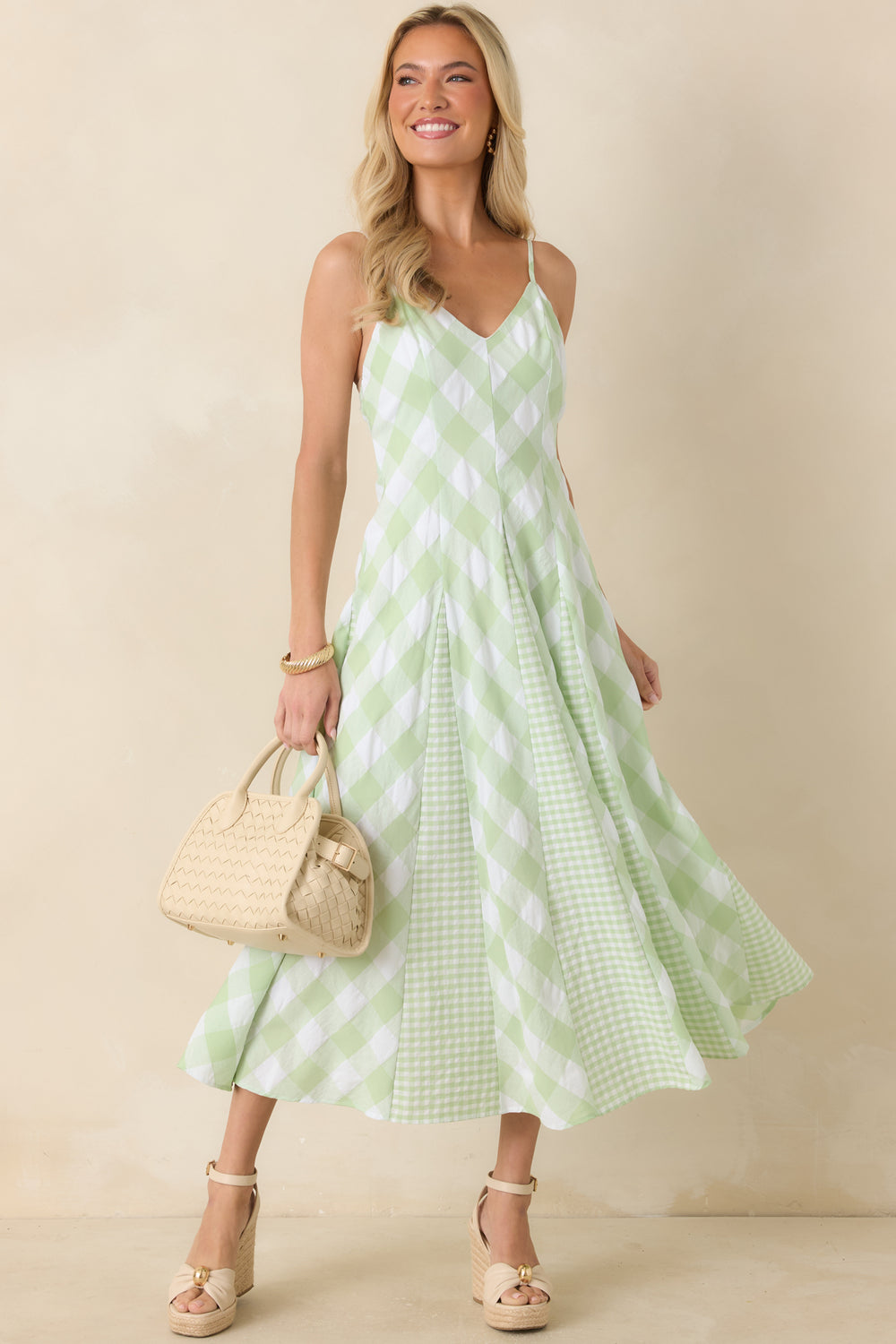 Layered-Gingham-Midi-Dress-With-Flared-Skirt