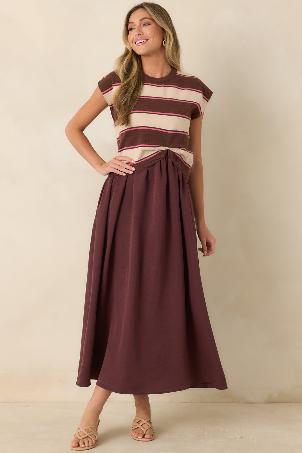 Layered-Maxi-Dress-Striped-Sweater-Overlay