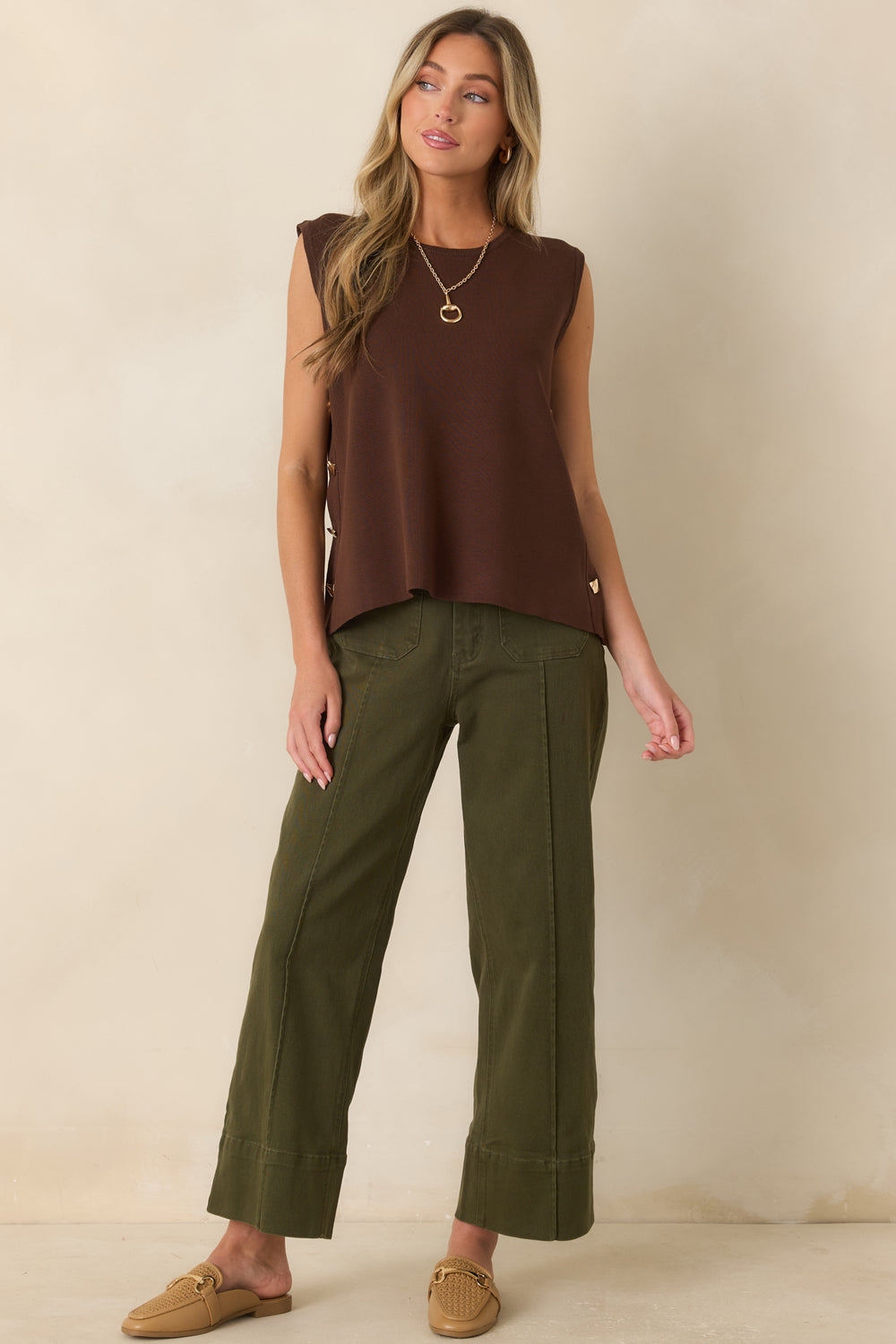Lightweight-Sweater-Knit-Top-With-Side-Buttons-Brown