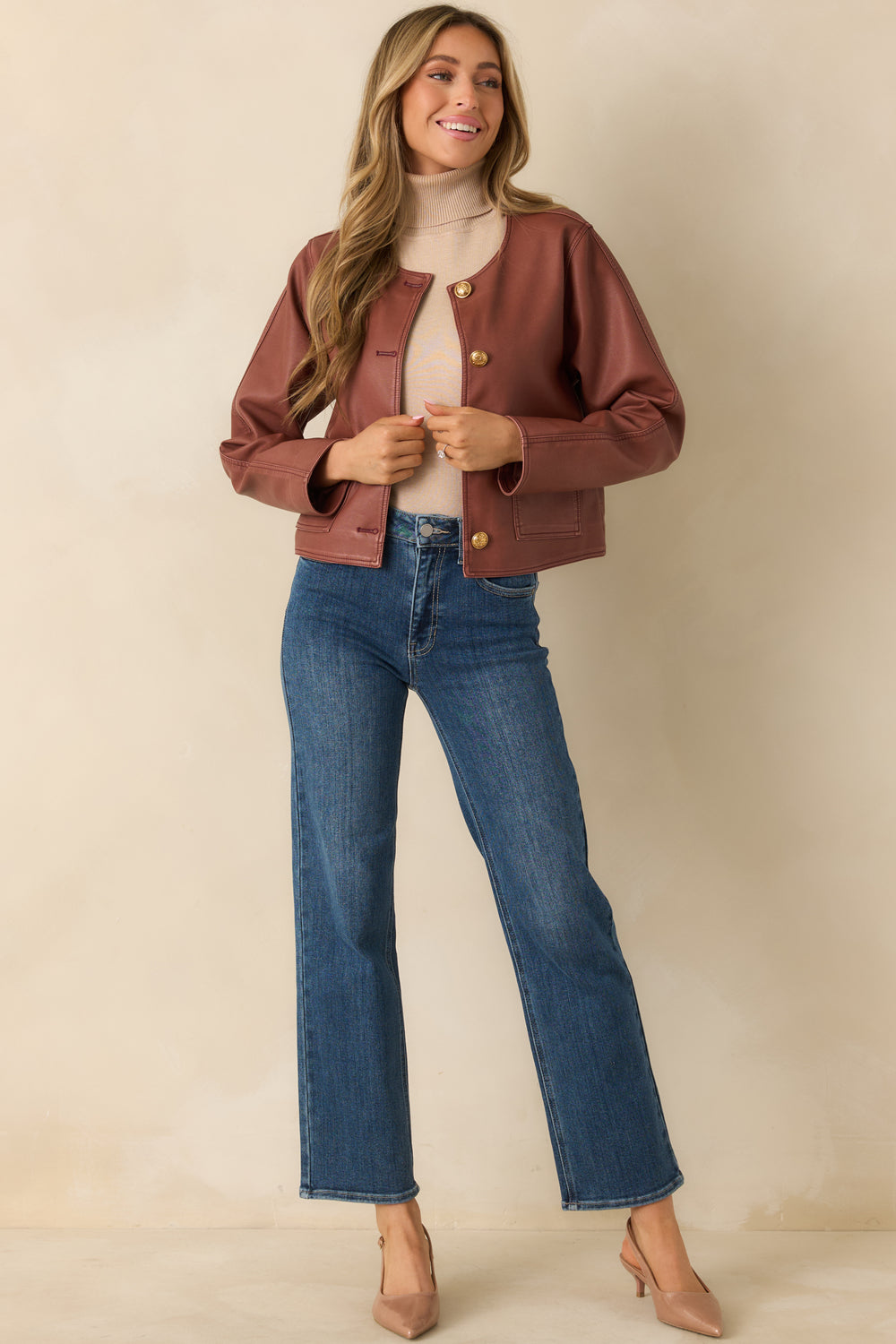 Mauve-Faux-Leather-Jacket-Structured-Seaming-Sleek-Silhouette