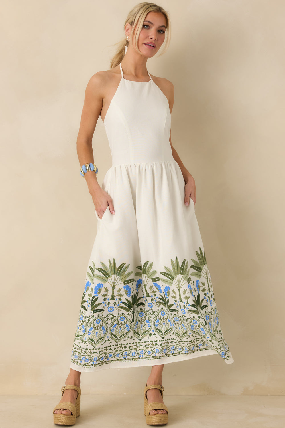 Midi-Dress-In-Ivory-Featuring-Softly-Gathered-Skirt