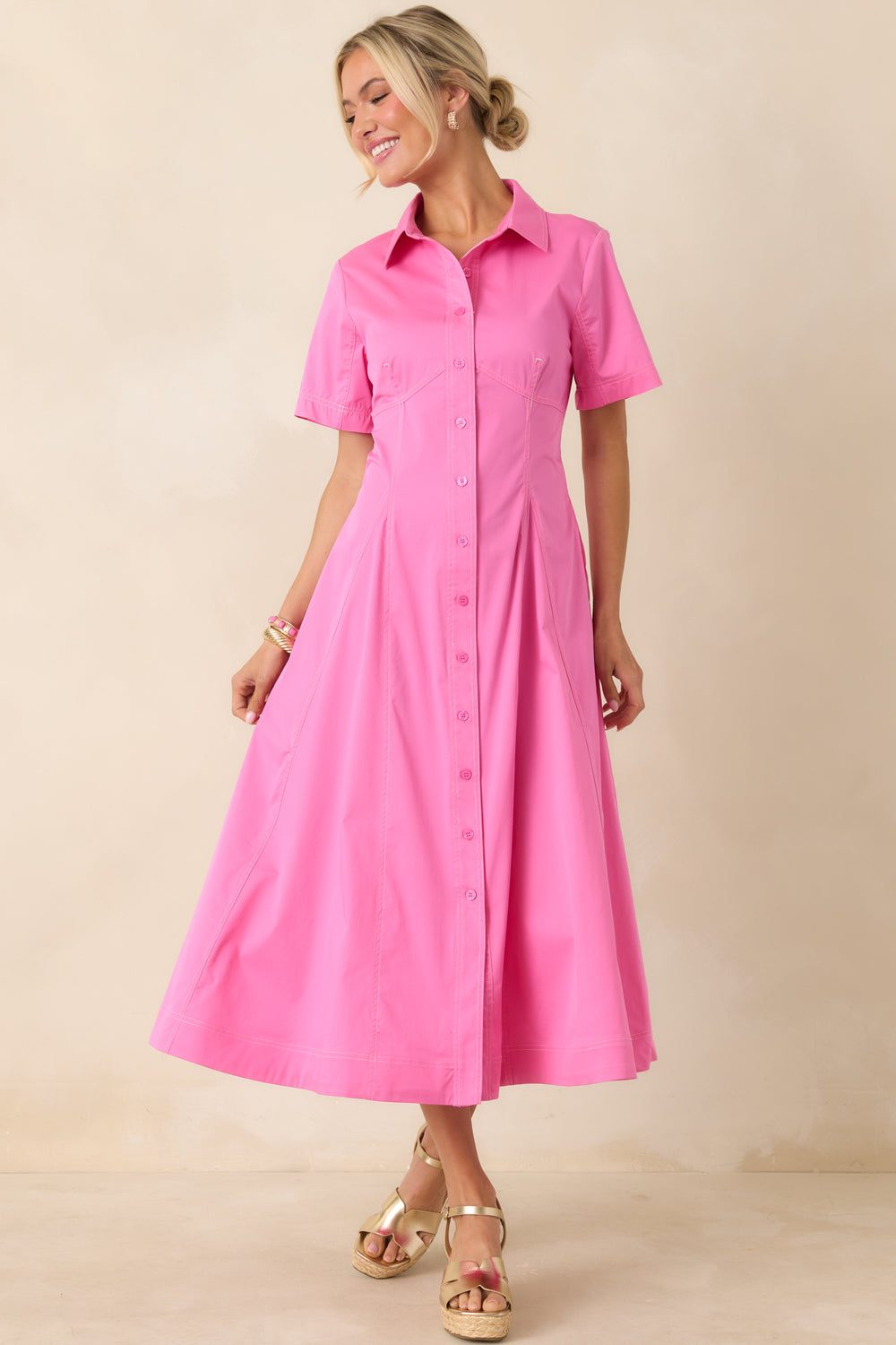 Midi-Dress-With-Collared-Neckline-And-Short-Sleeves