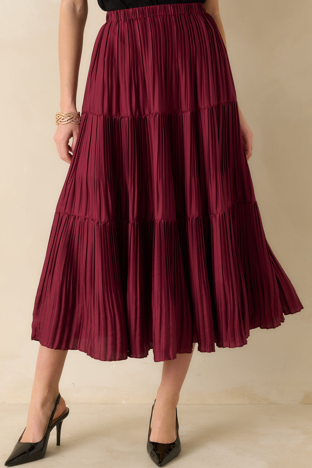 Midsection-Elastic-Waistband-Top-Tier-Pleated-Skirt