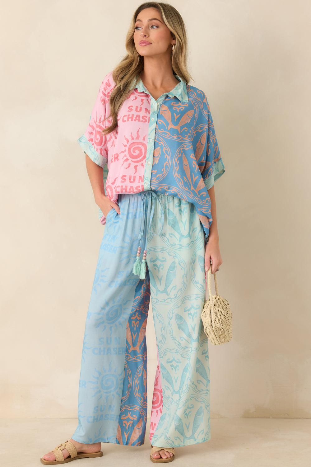 Multi-Colorblock-Button-Up-Top-With-Sun-Motifs