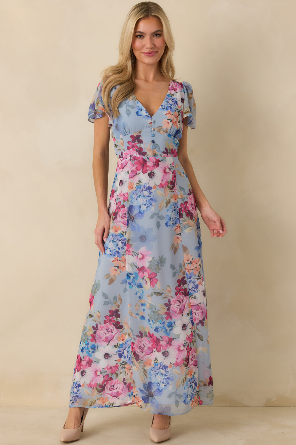 Multicolor-Blue-Maxi-Dress-With-An-Empire-Waist-Seam