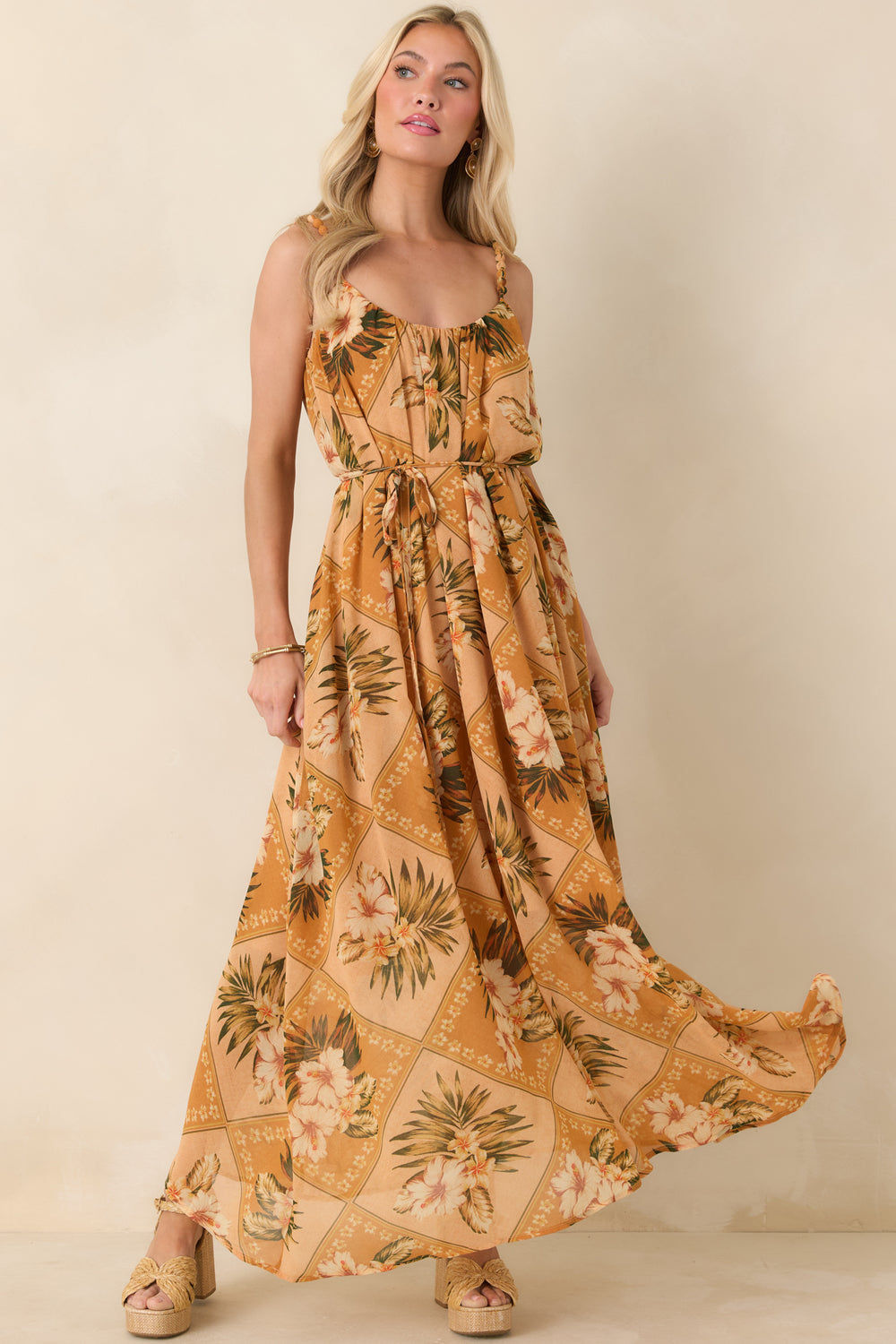 Peach-Multi-Tropical-Print-Maxi-Dress-With-Beaded-Straps