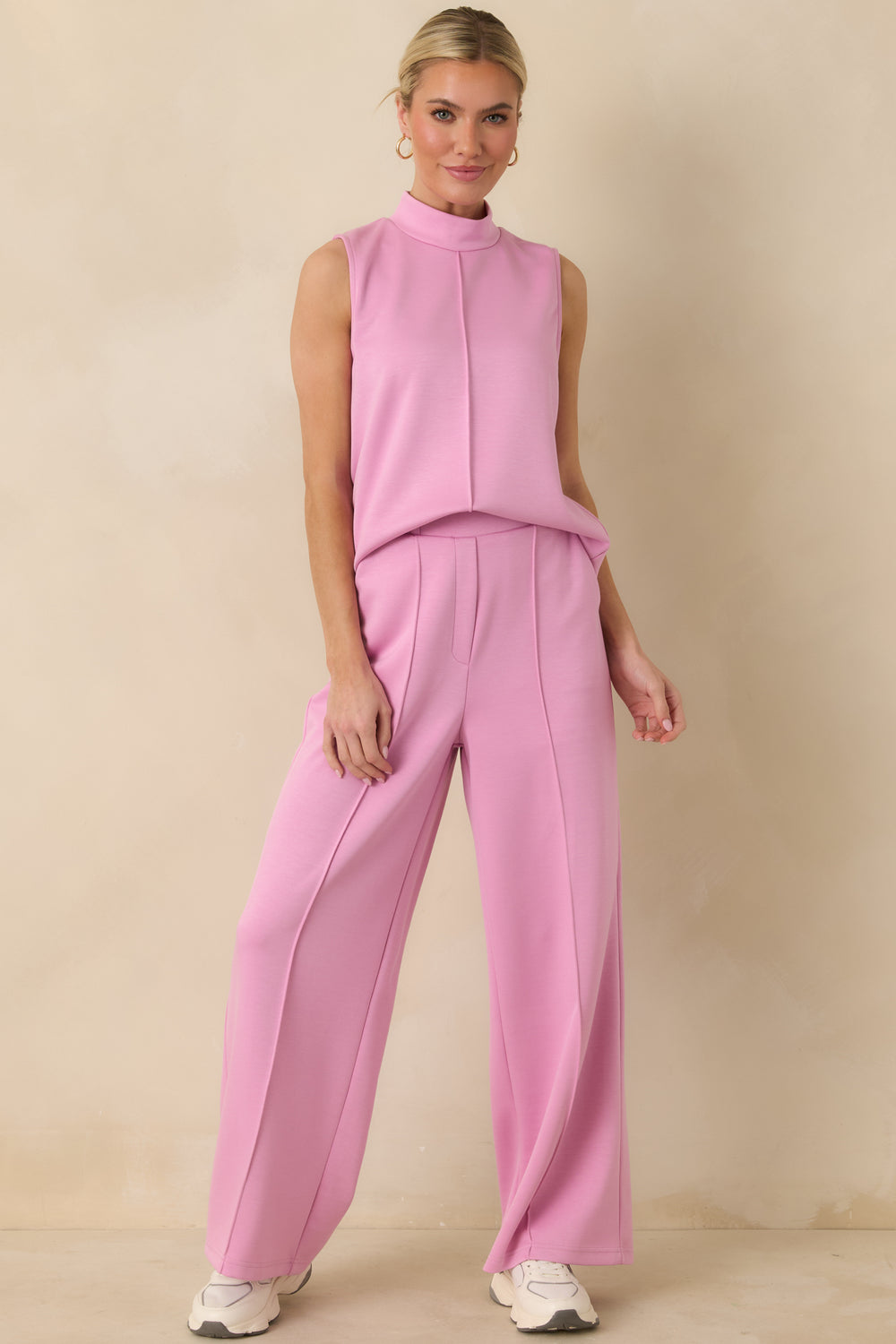 Pink-Sleeveless-Tank-Top-Relaxed-Mock-Neck