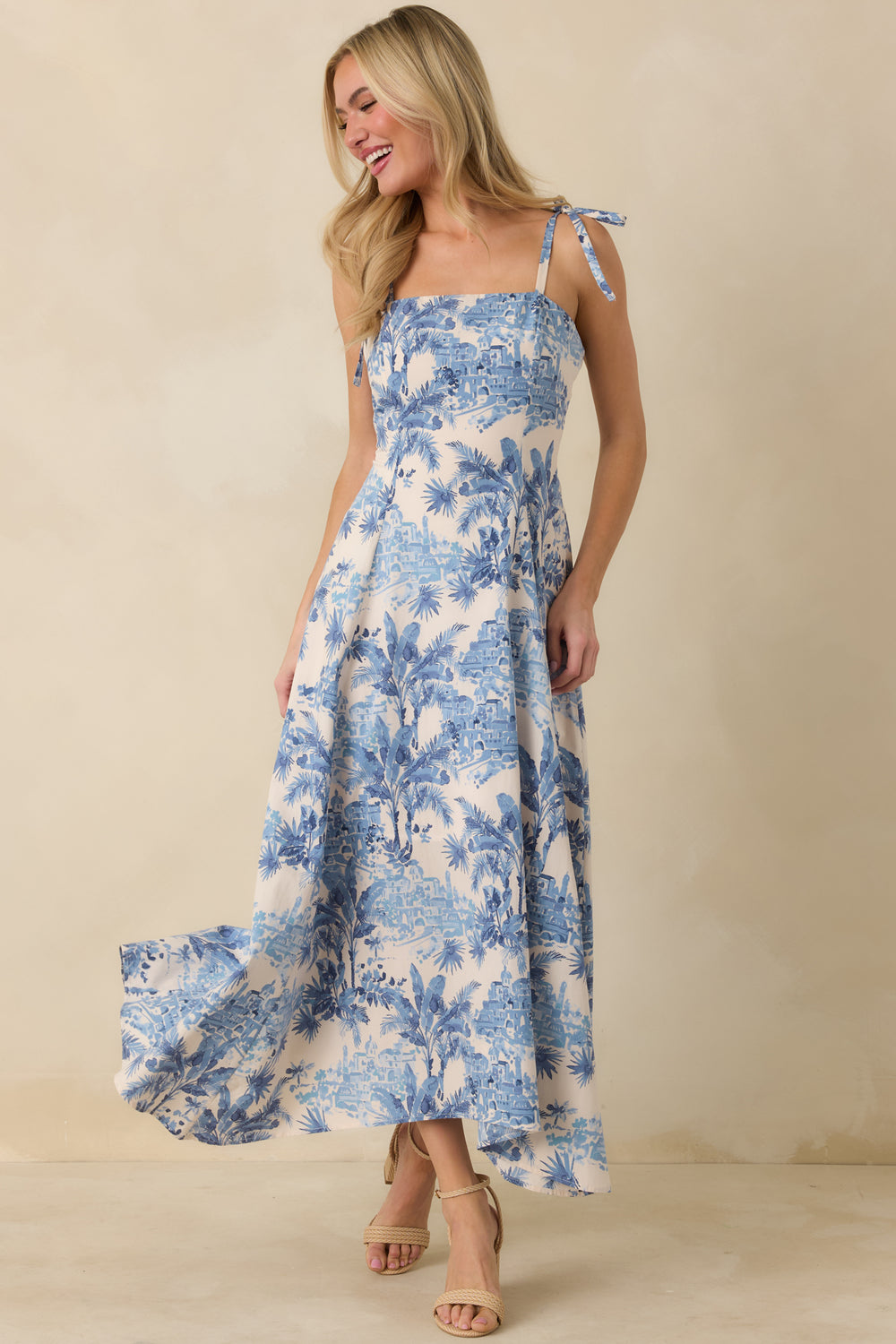 Printed-Blue-And-Ivory-Maxi-Dress-With-Structured-Bodice