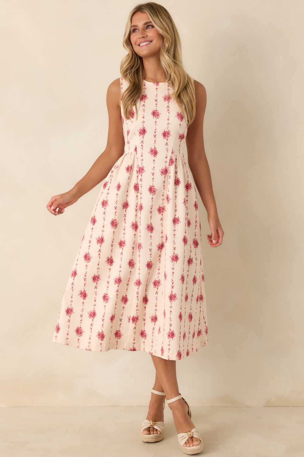 Sleeveless-Floral-Stripe-Midi-Dress-Princess-Seam-Bodice