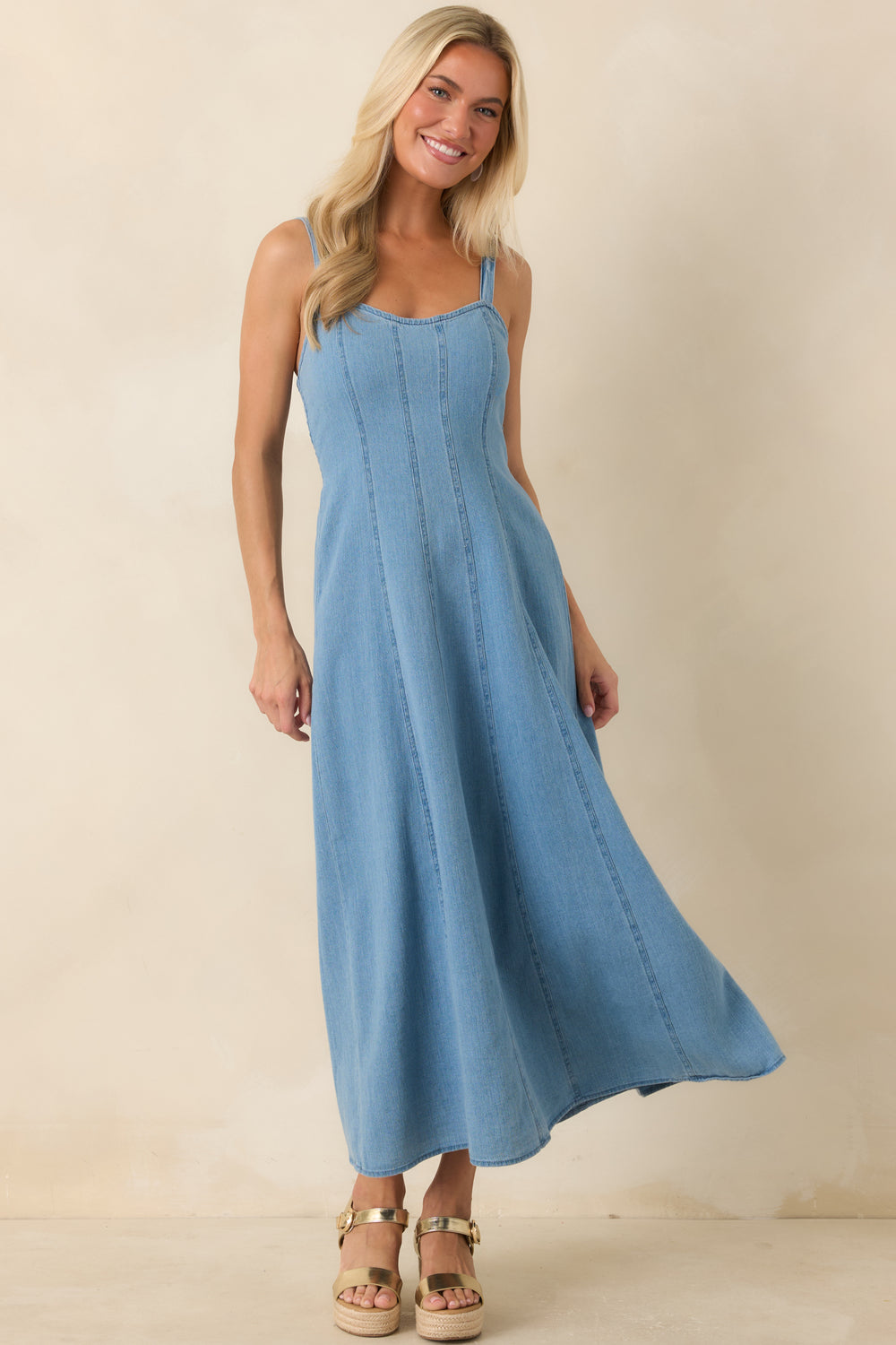 Soft-Cotton-Denim-Dress-With-Flowing-Skirt