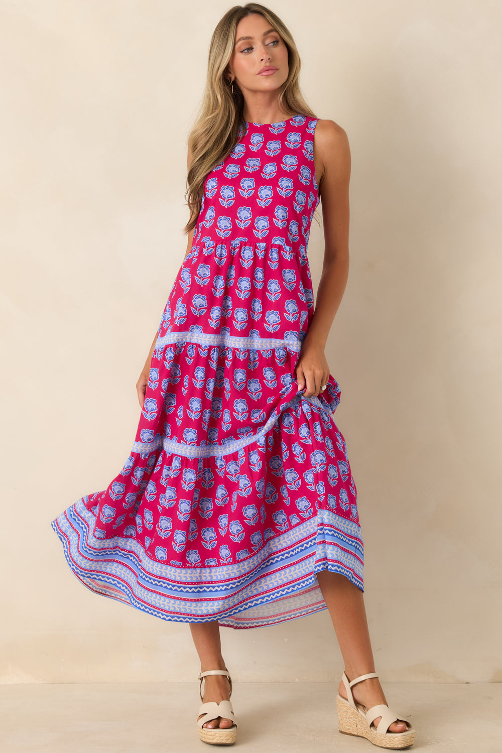 Vibrant-Floral-Block-Print-Midi-Dress