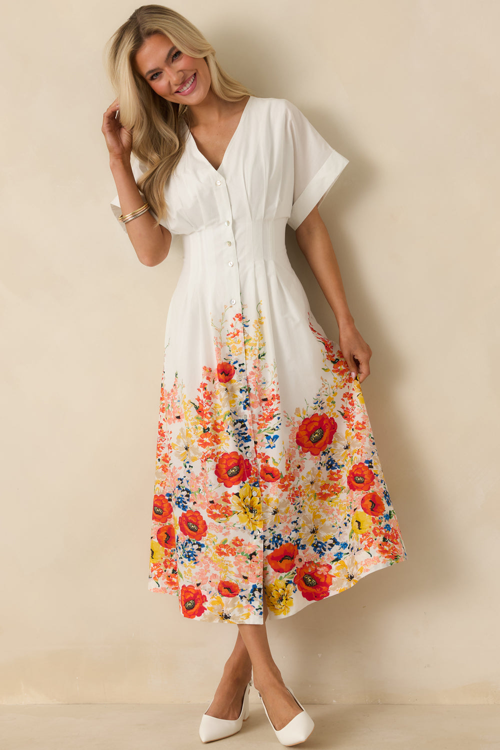 White-Cotton-Midi-Dress-Featuring-A-Relaxed-Flowy-Skirt