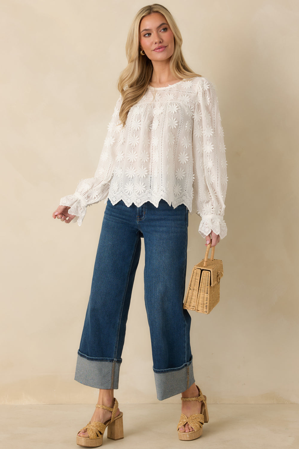 White-Cotton-Top-Long-Sleeve-Relaxed-Fit-Round-Neck-Floral-Appliqu