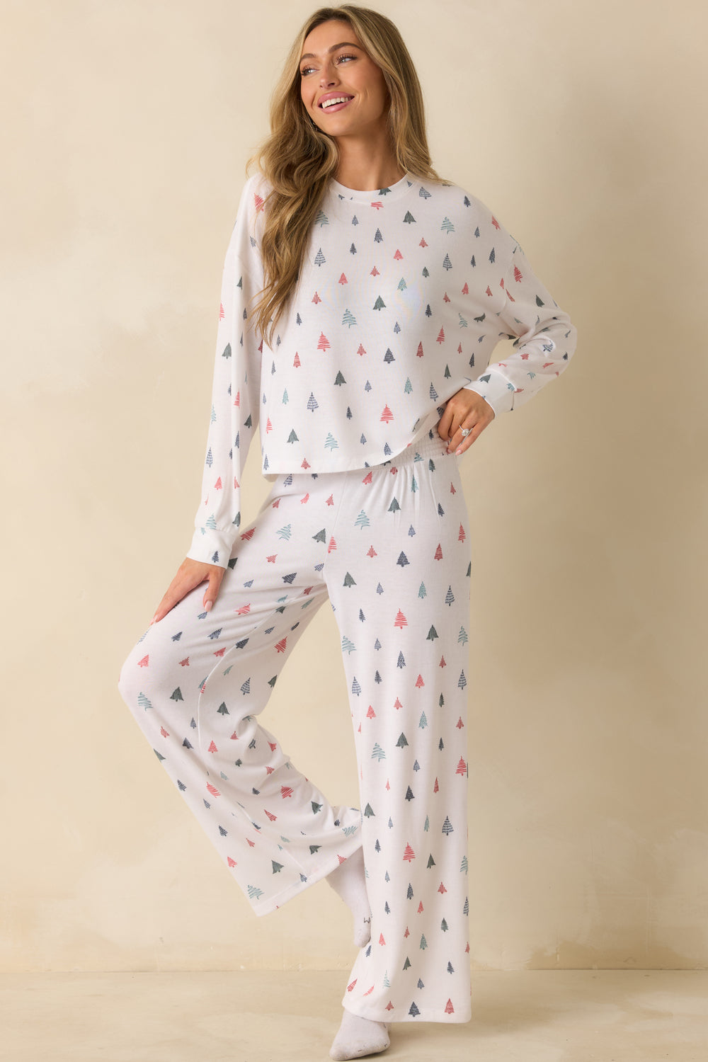 White-Long-Sleeve-Pajama-Top-Brushed-Knit-Relaxed-Fit-Alpine
