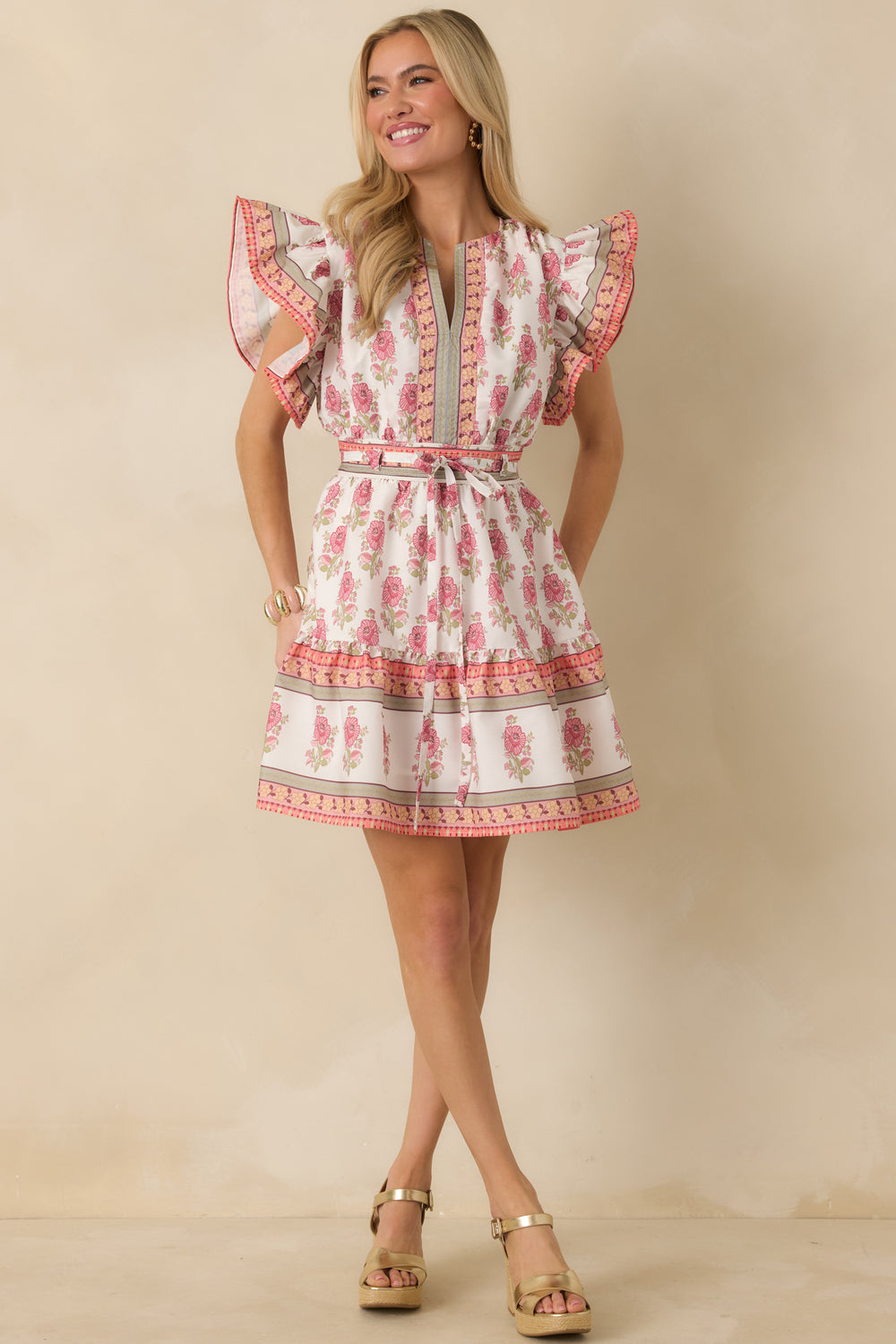 White-Mini-Dress-With-An-Allover-Floral-Print