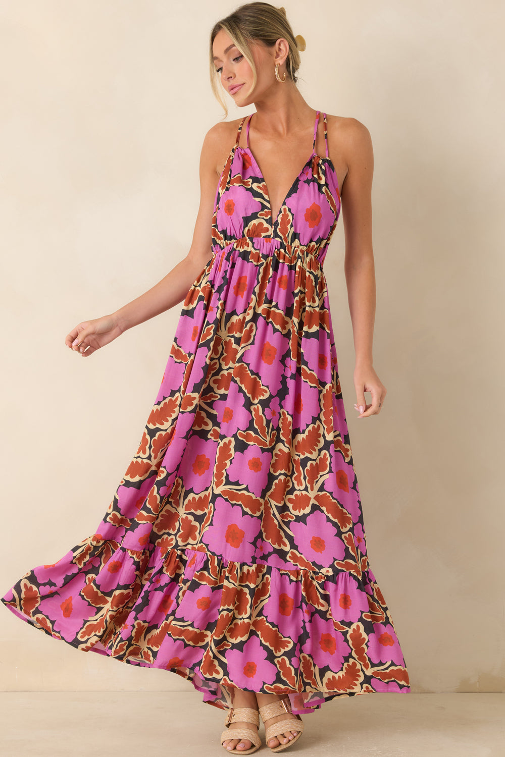 pink-brown-floral-open-back-maxi-dress-front